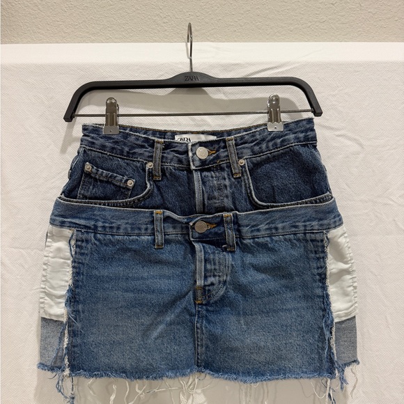 Zara Dresses & Skirts - Zara Two-Tone Denim Mini Skirt with White Side Panels
